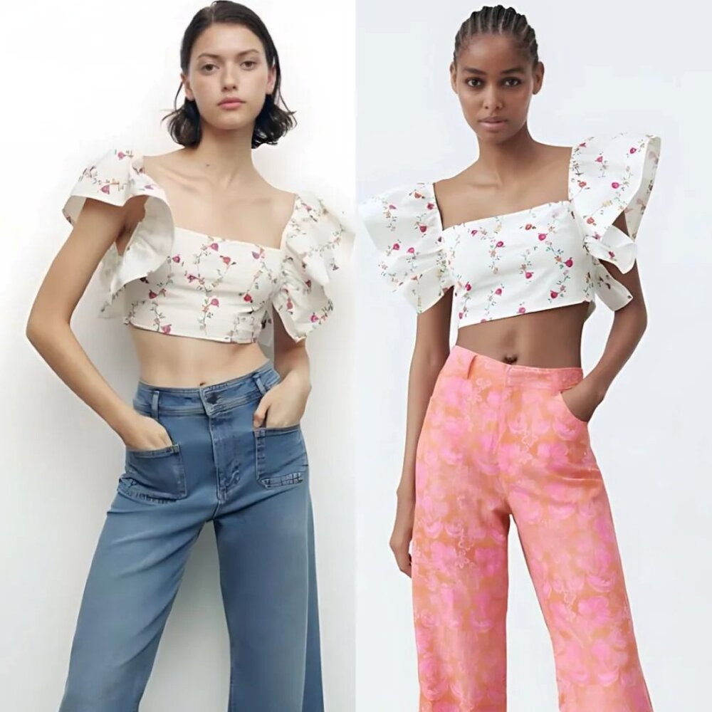 NEW Zara Crop top with Flutter Sleeves, Size M